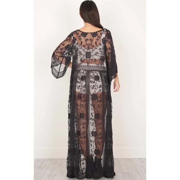 SOLD OUT Boho Floral Embroidered Lace Kimono Duster Wrap - Picture 5 of 9